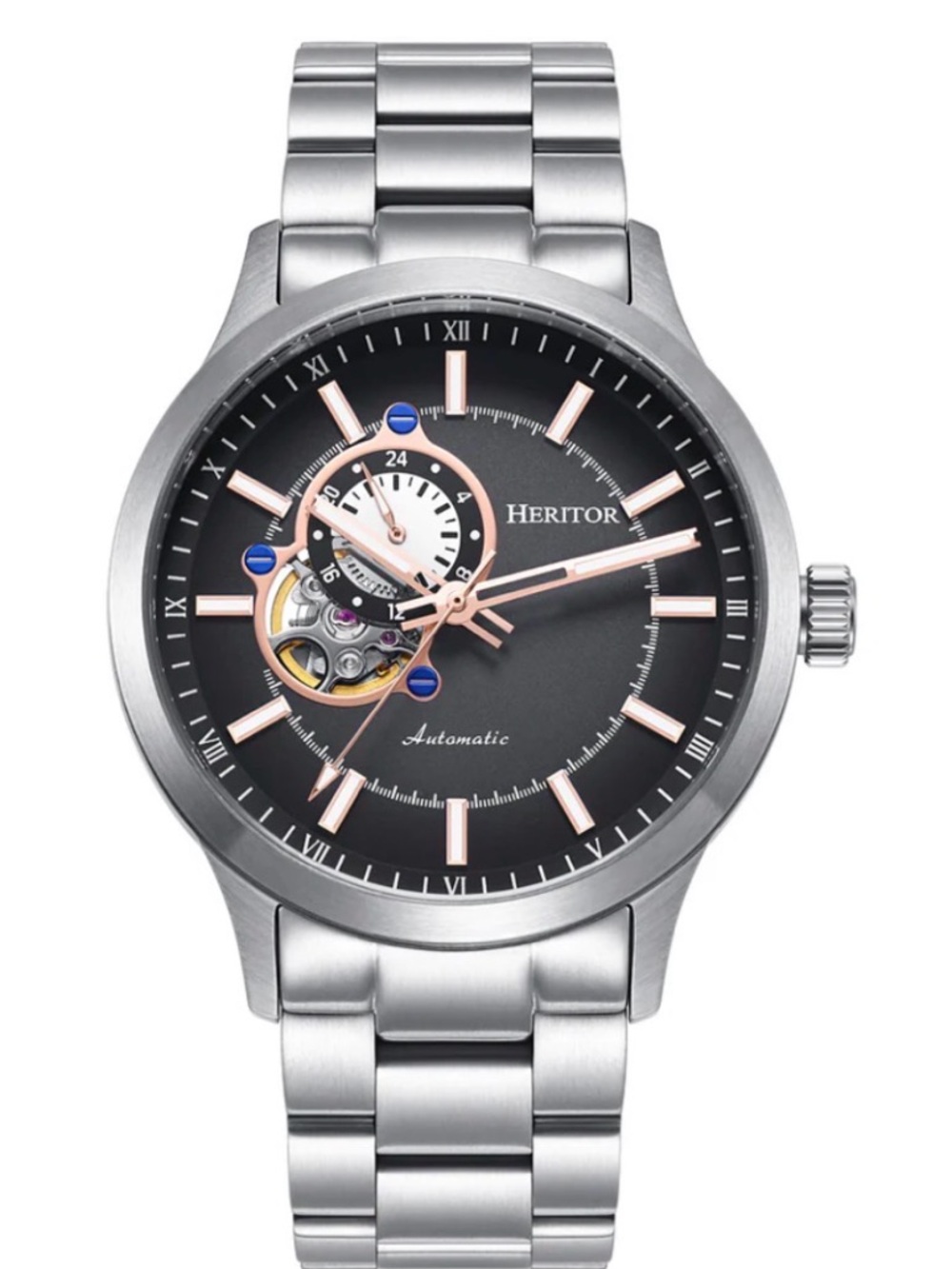 HERITOR AUTOMATIC mens 
Oscar Black & Grey / Silver Black Dial Watch